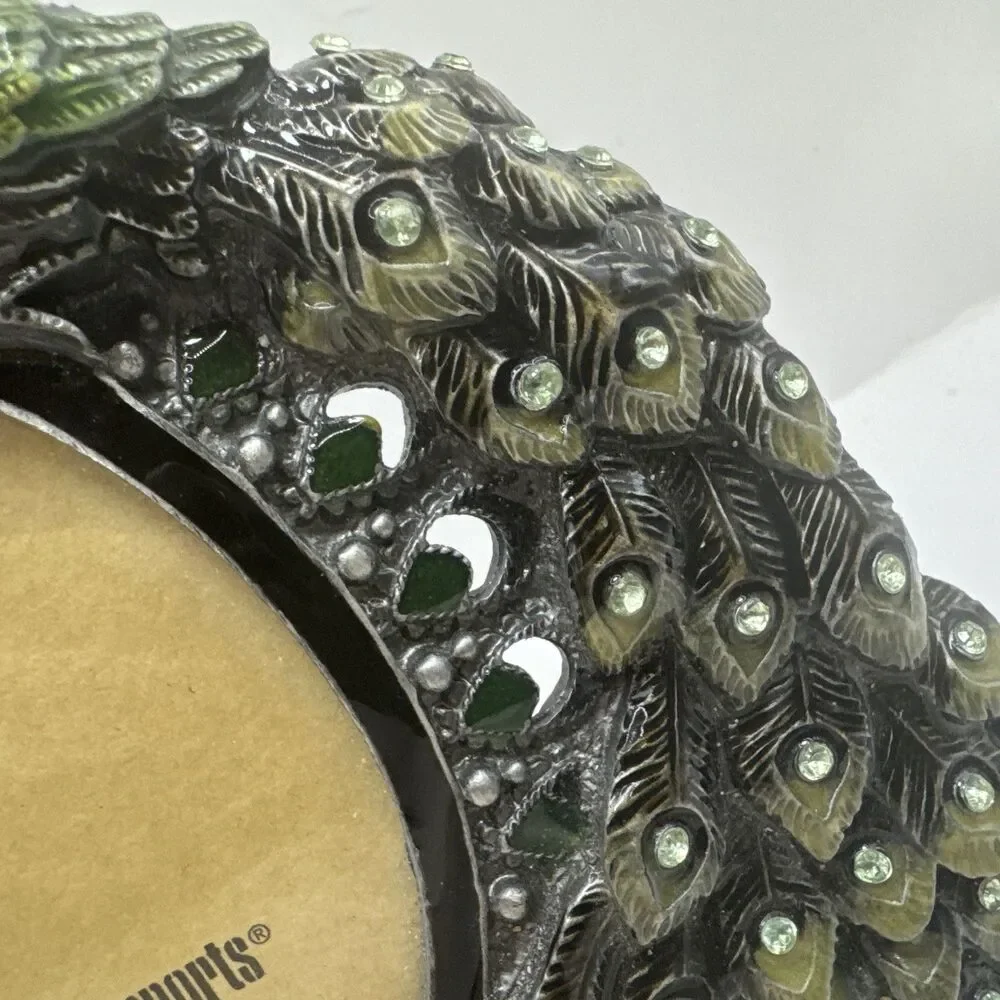 Peacock picture frame with green rhinestones from Pier One, pre-owned, not used